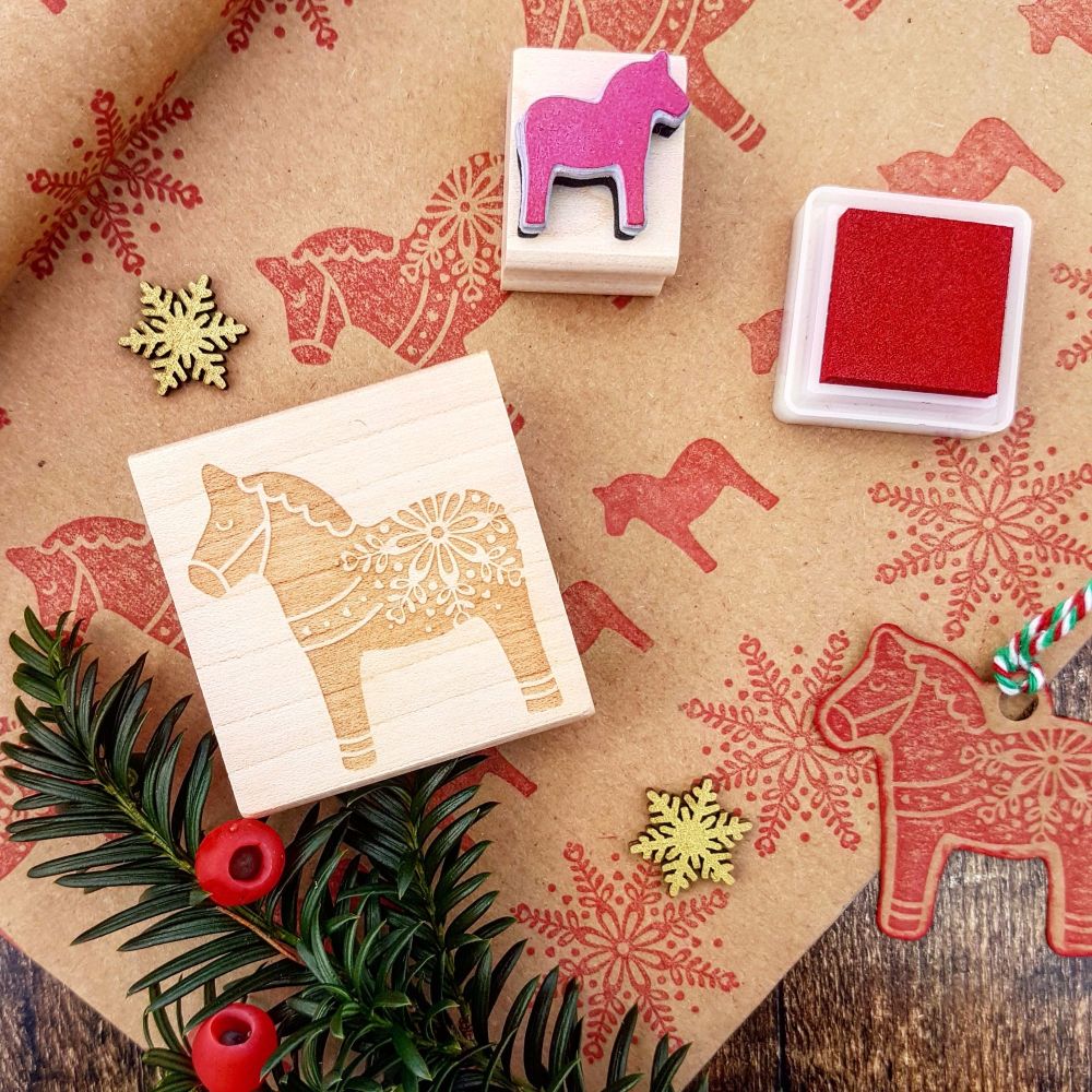 Christmas Dala Horse Rubber Stamp 