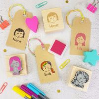 Personalised Woman And Girl Character Rubber Stamp