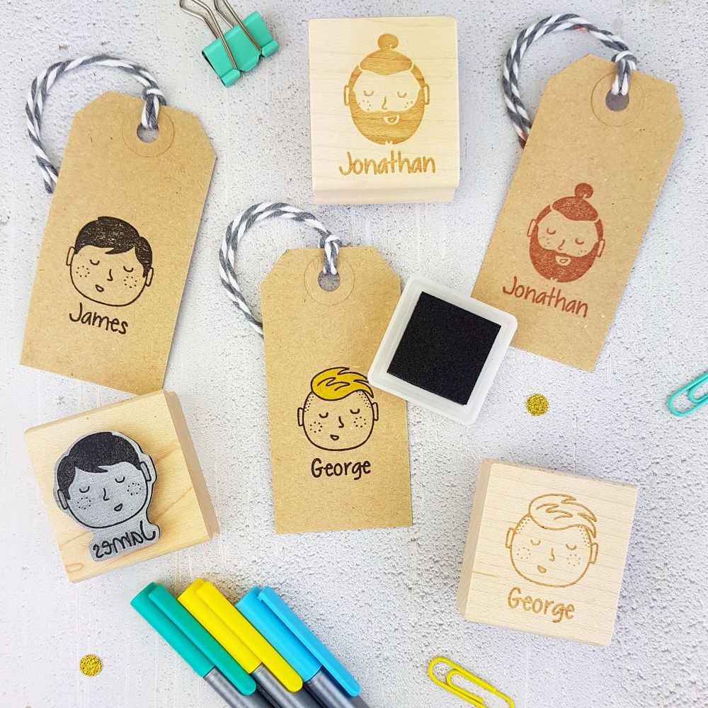 Personalised Man And Boy Character Rubber Stamp