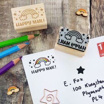 Rainbow Happy Mail Rubber Stamp