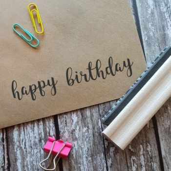 Happy Birthday Script Rubber Stamp 