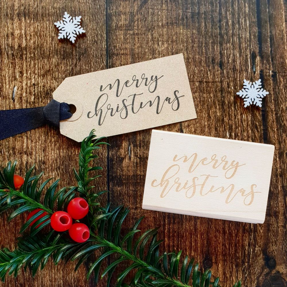 Merry Christmas Calligraphy Script Rubber Stamp