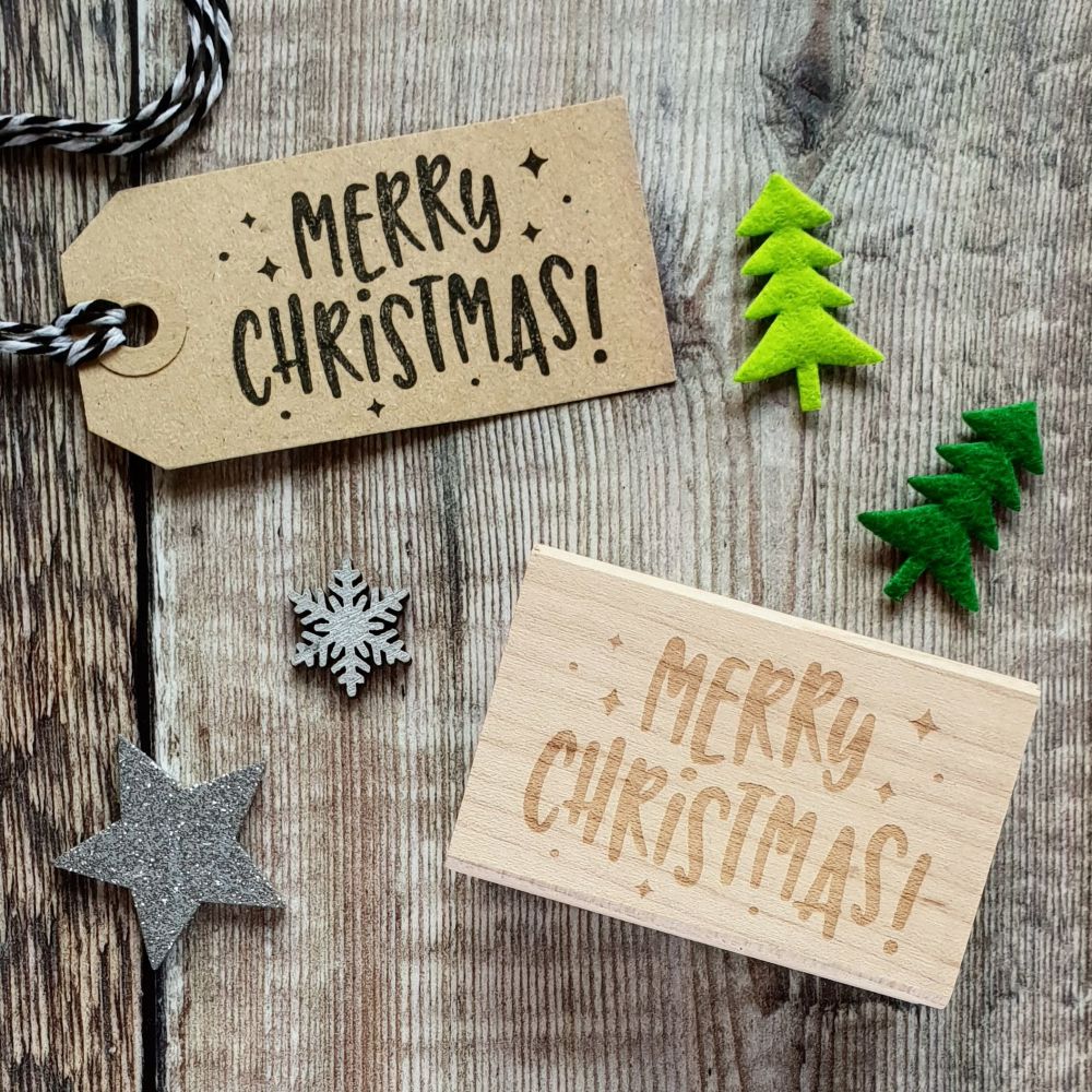 Merry Christmas Kitsch Style Rubber Stamp