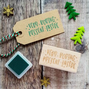 Very Boring Present Kitsch Style Rubber Stamp