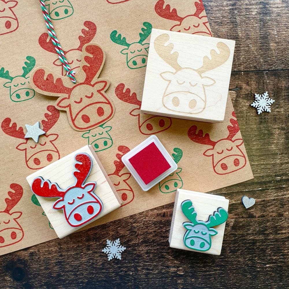 Christmas Moose Small Rubber Stamp 