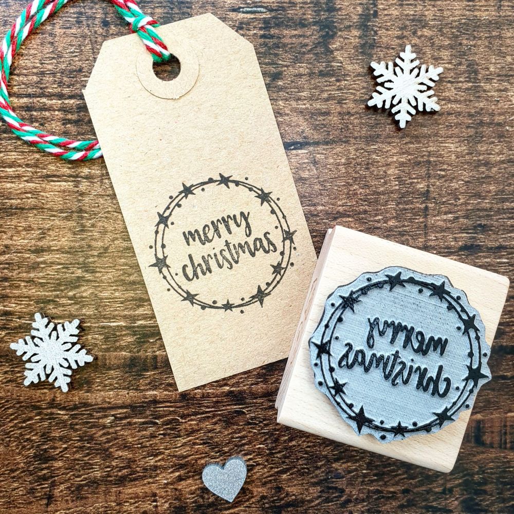 ***As seen on This Morning*** Merry Christmas Star Wreath Rubber Stamp