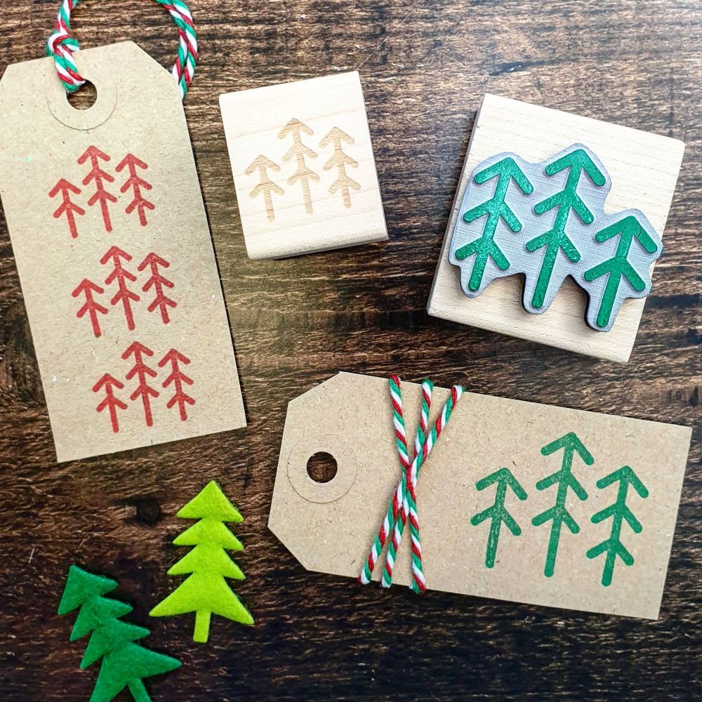 Mini Christmas Tall Trees Rubber Stamp
