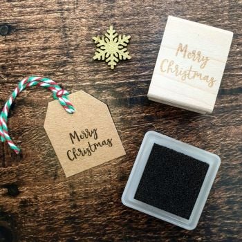 Mini Merry Christmas Script Font Rubber Stamp