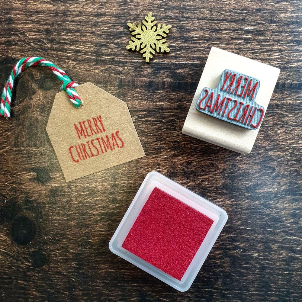 Mini Merry Christmas Skinny Font Rubber Stamp