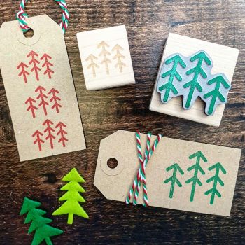 Small Christmas Tall Trees Rubber Stamp