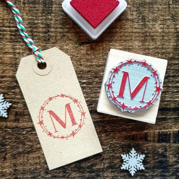 Personalised Initial Christmas Star Wreath Rubber Stamp