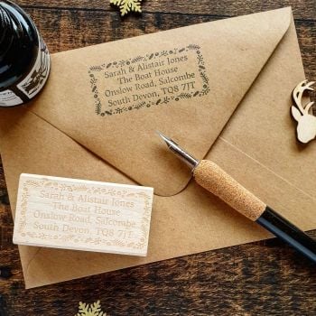 Personalised Christmas Floral Border Address Rubber Stamp 