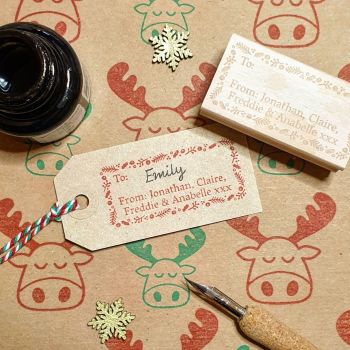 Personalised To From Christmas Border Rubber Stamp 