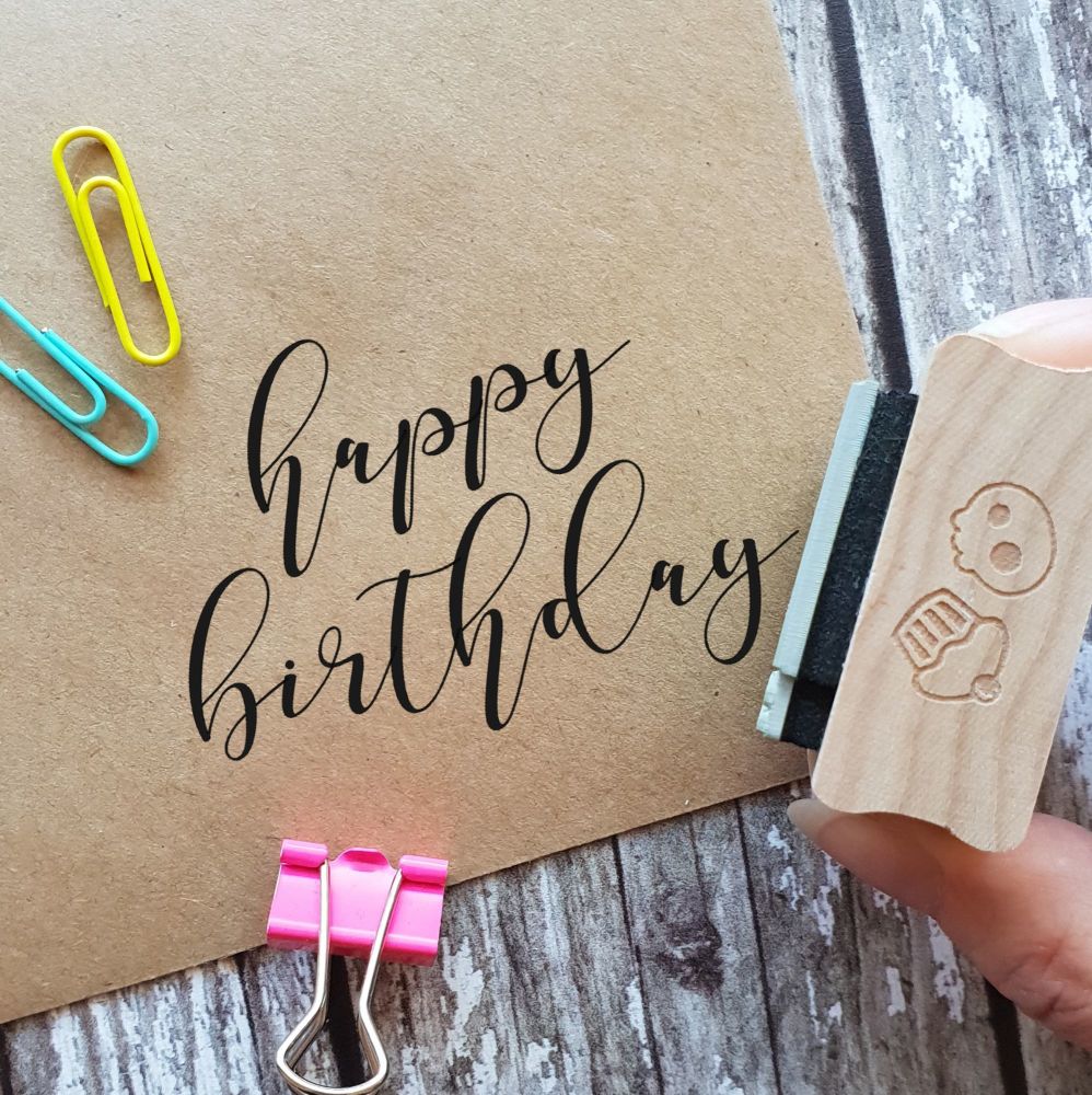 ***NEW FOR 2020*** Happy Birthday Large Calligraphy Rubber Stamp