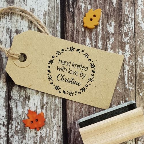 Personalised Hand Knitted By Floral Wreath Rubber Stamp