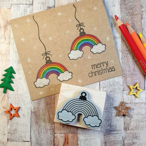 ***NEW FOR 2020*** - Christmas Rainbow Bauble Rubber Stamp