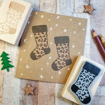 ***NEW FOR 2020*** Christmas Leopard Print Pattern Stocking Rubber Stamp