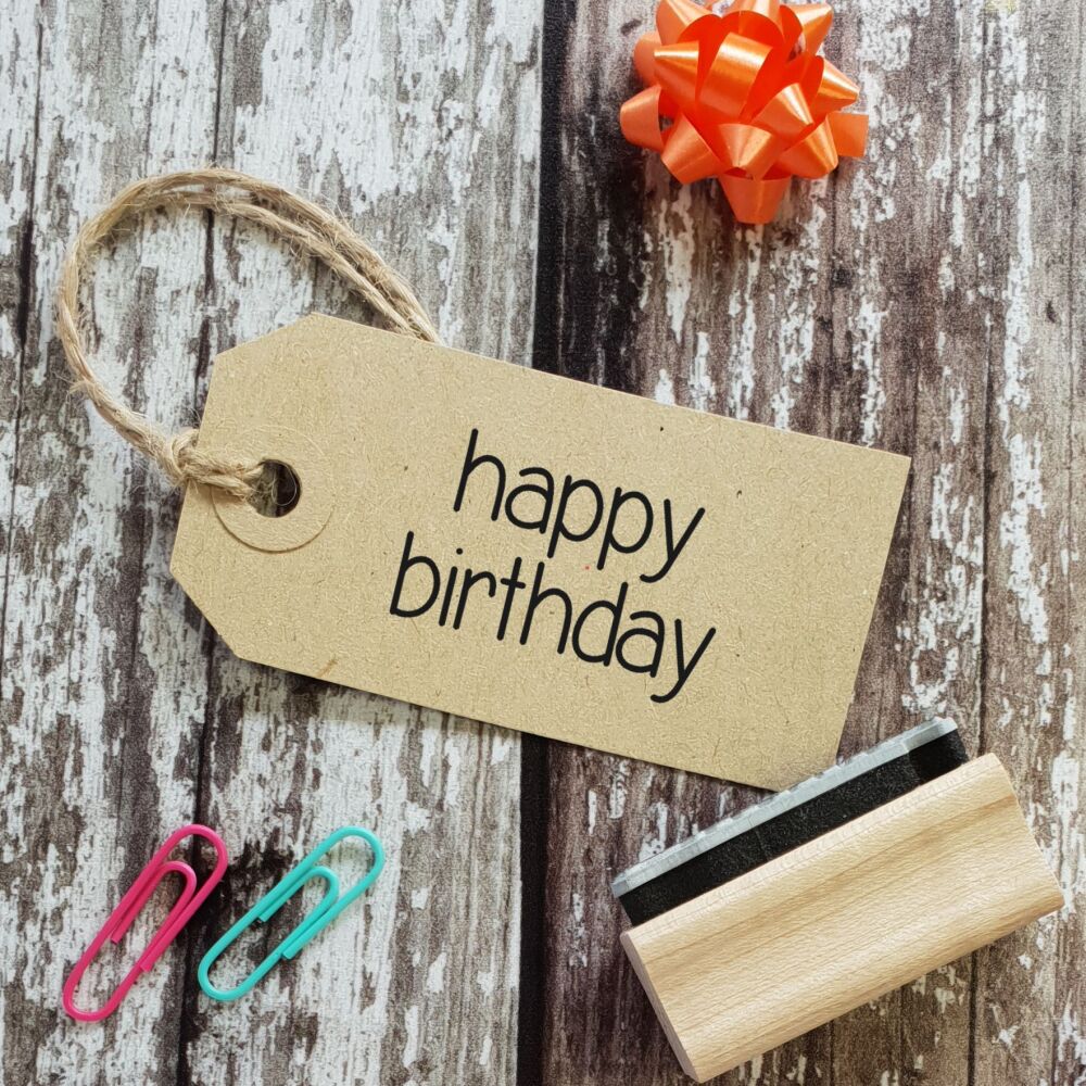 Happy Birthday Small Simple Font Rubber Stamp