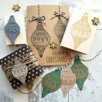 CLEARANCE SALE 75% OFF! Was £14 Christmas Drop Patterned Large Bauble Rubber Stamp