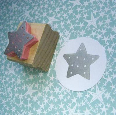 Spotty Star Hand Carved Rubber Stamp