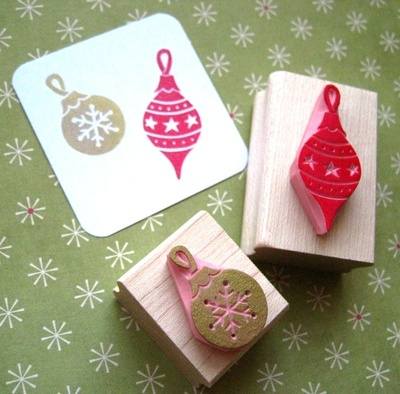 Set of Baubles Hand Carved Rubber Stamps