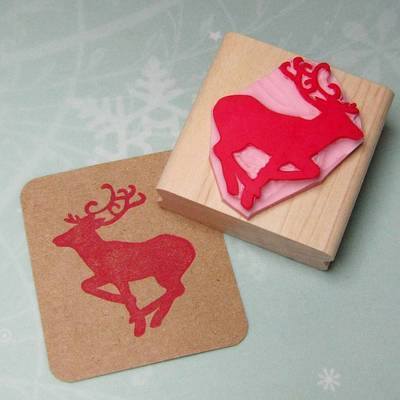 Running Reindeer Hand Carved Rubber Stamp