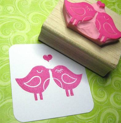 Love Birds with Heart Hand Carved Rubber Stamp