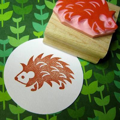 Spiky Hedgehog Hand Carved Rubber Stamp