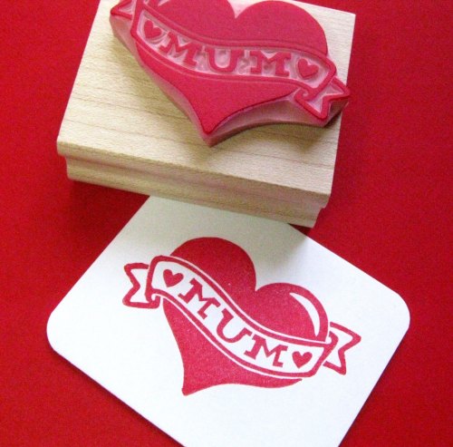 Tattoo Mum Heart Hand Carved Rubber Stamp