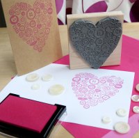 Large Button Heart Rubber Stamp