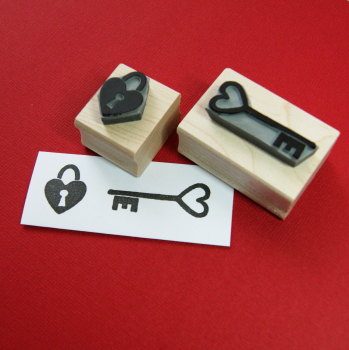Heart Lock and Key Rubber Stamps