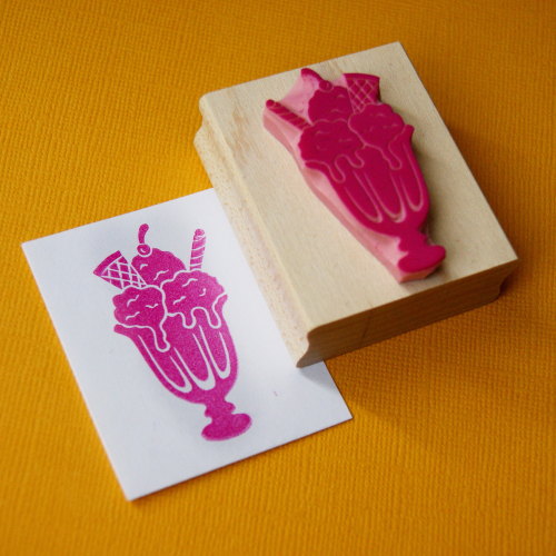 Yummy Ice Cream Sundae Hand Carved Rubber Stamp