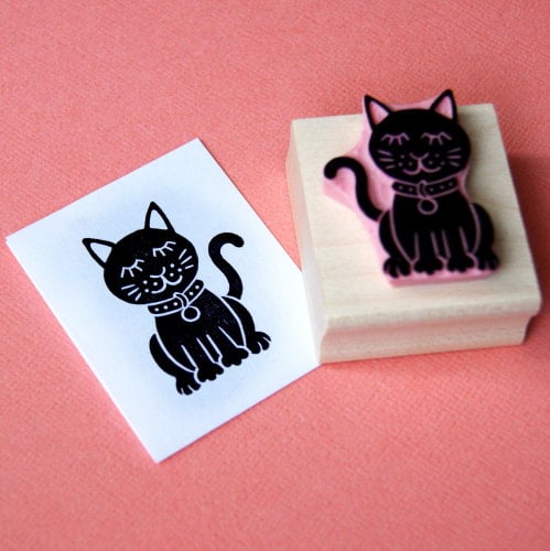 Glamorous Cat Hand Carved Rubber Stamp