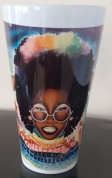 Woman with Afro & Colourful Background - Large mug
