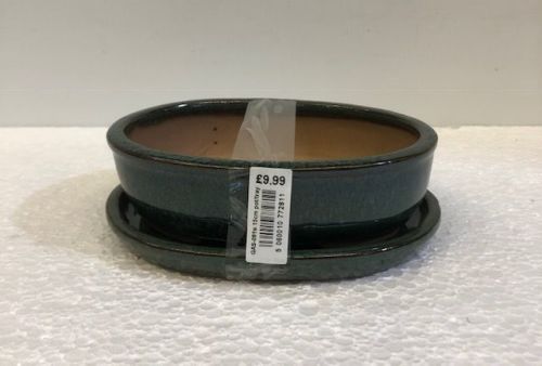 Glazed bonsai pot and tray