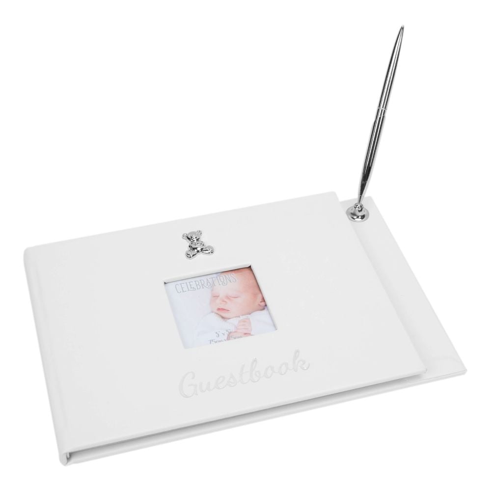 Baby white Leatherette  Guest Book - ideal for Christenings