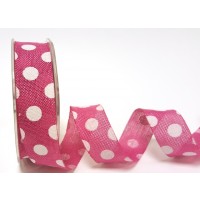 Burlap ribbon pink and white polka dot