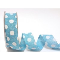 Burlap ribbon blue and white polka dot