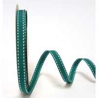 Teal 9mm Grosgrain Ribbon with Ivory Saddle Stitch 