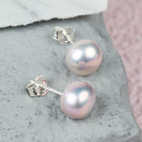Vintage Pink Sterling Silver Freshwater Pearl Stud Earrings