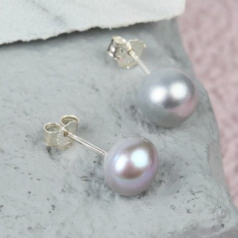 Grey Sterling Silver Freshwater Pearl Stud Earrings