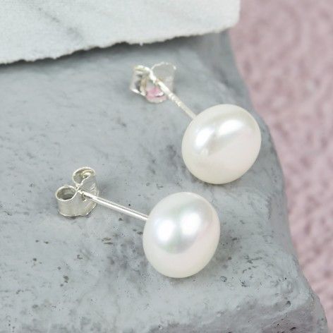 Ivory Sterling Silver Freshwater Pearl Stud Earrings