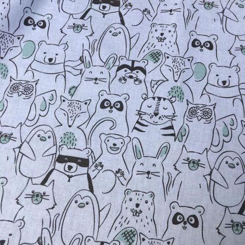 Cotton Fabric Animals on White Extra Wide