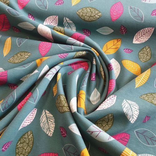 Cotton Jersey Leaves on Green
