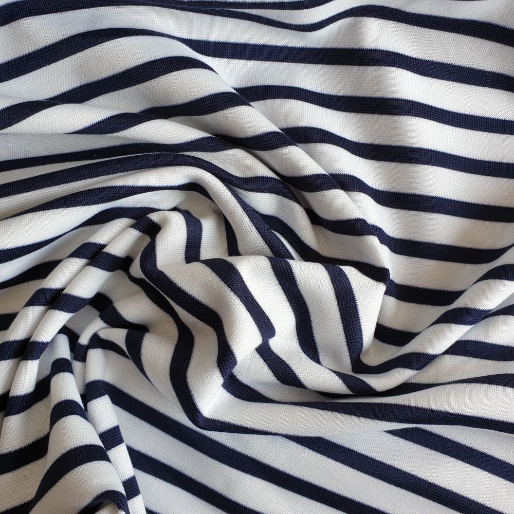 Stretch Polyester Nautical Navy on White