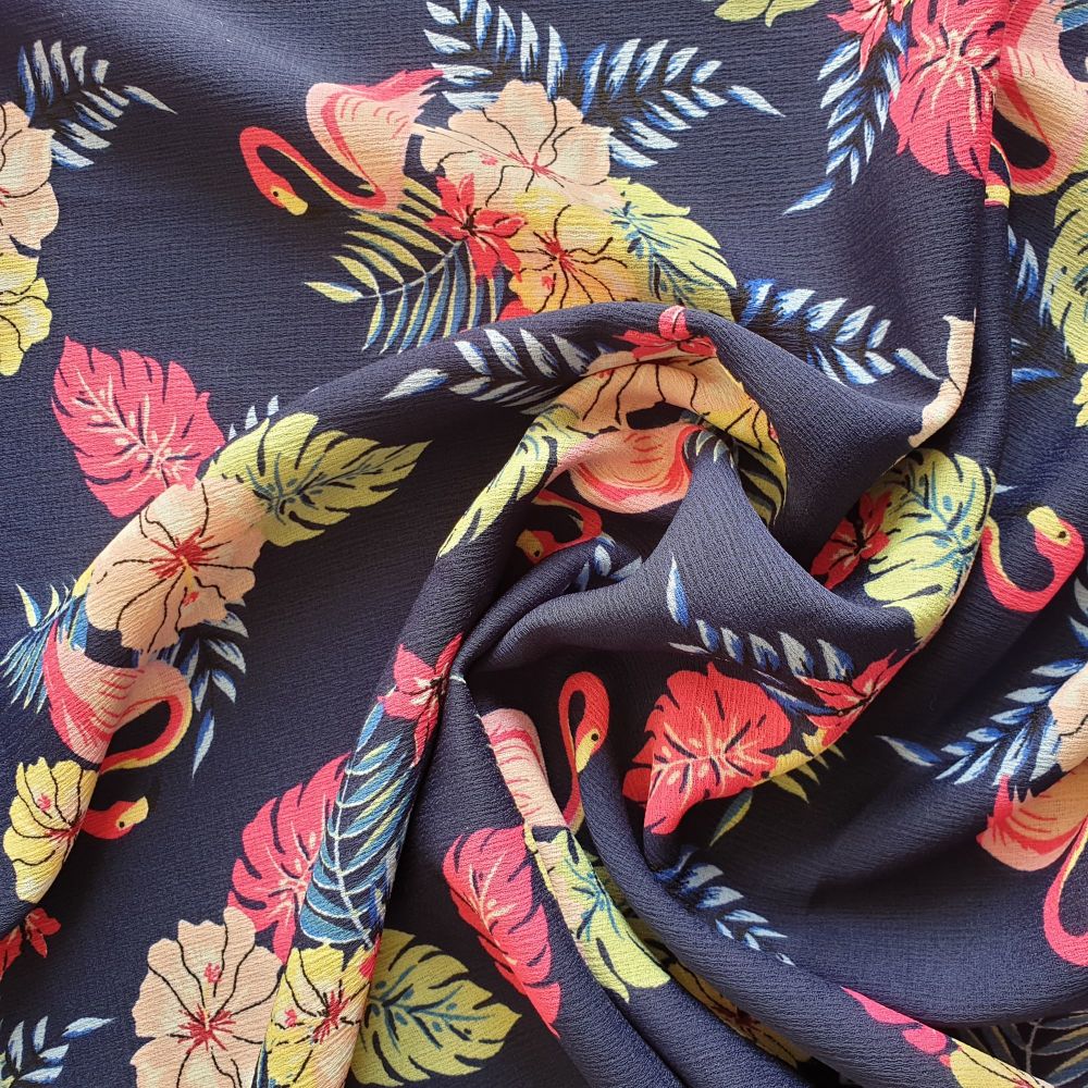 Polyester Ribble Print Flamingos
