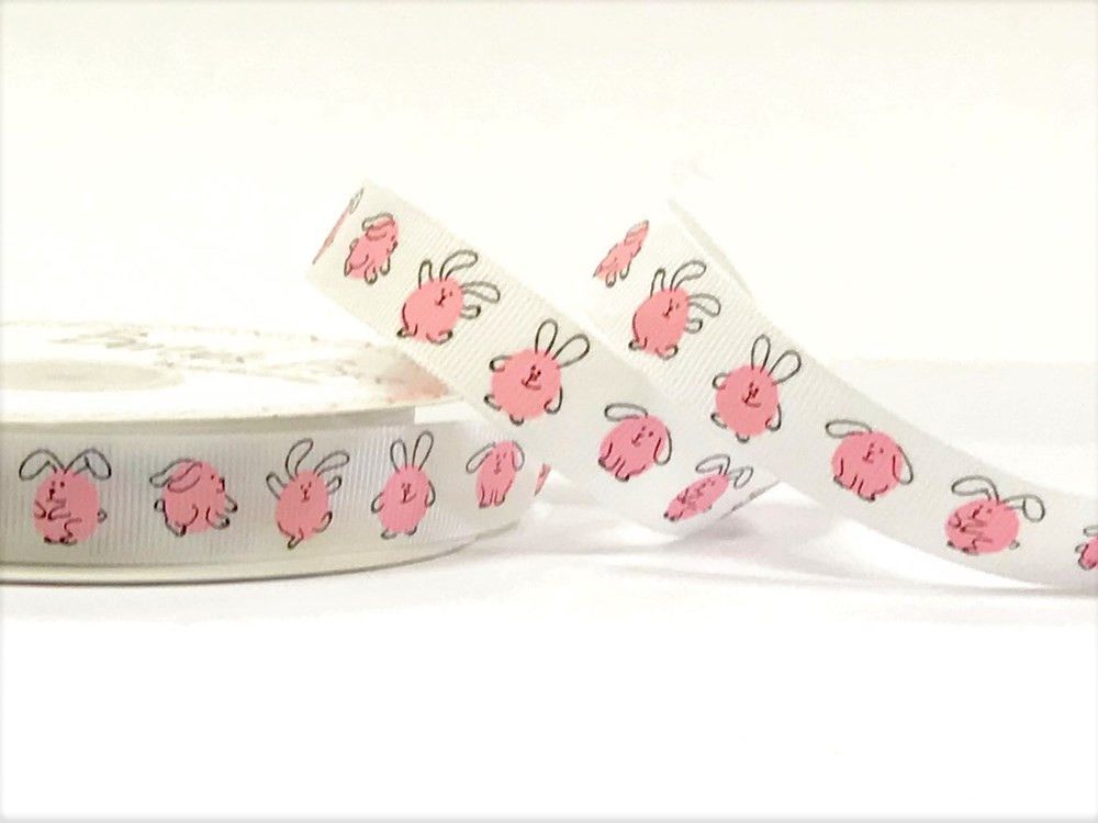 Bertie's Bows 16mm Pink Bunnies print grosgrain ribbon