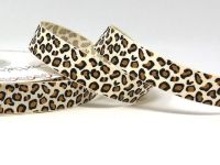 Bertie's Bows Ivory Leopard Print 16mm Grosgrain Ribbon