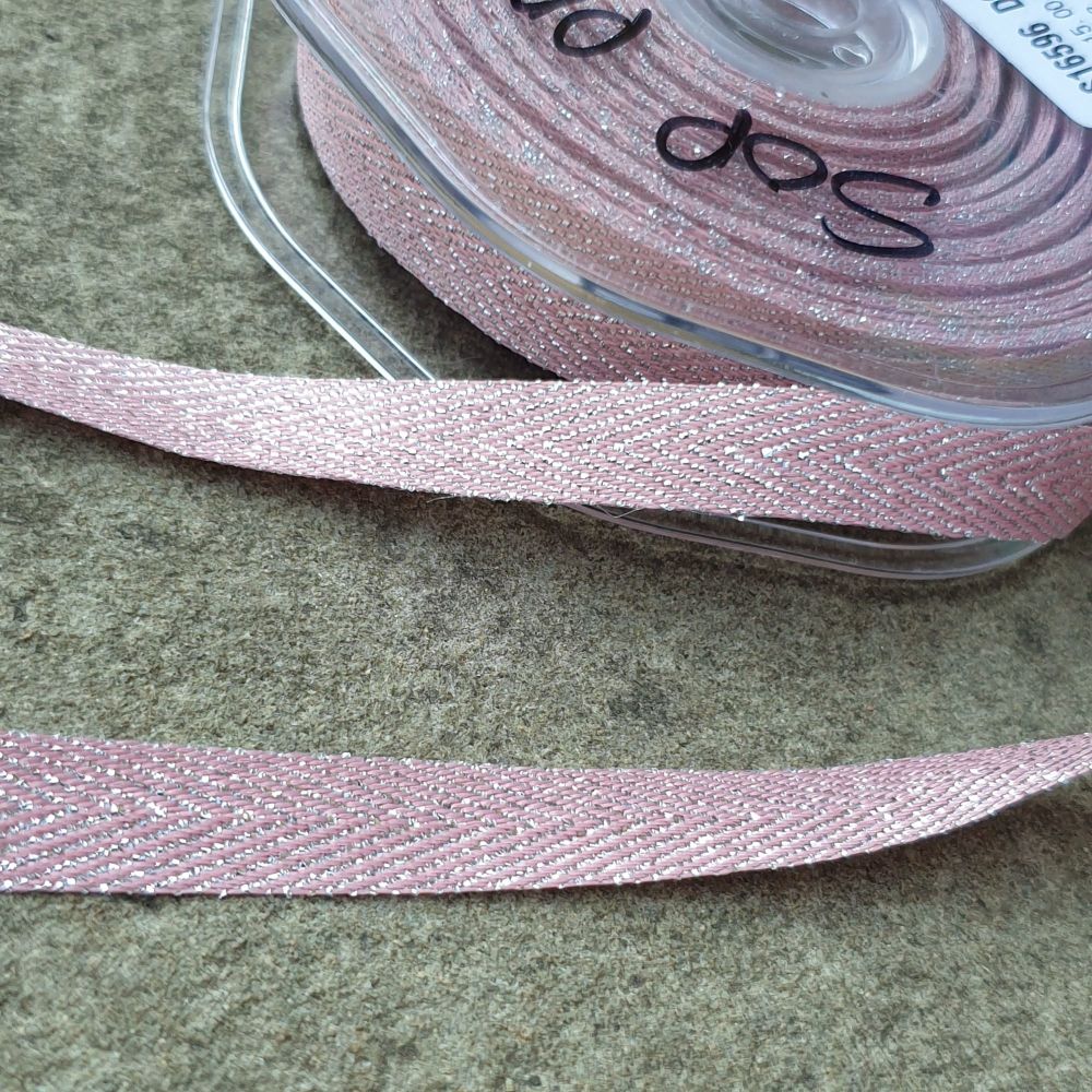 Metallic Chevron Ribbon 11mm Pink 