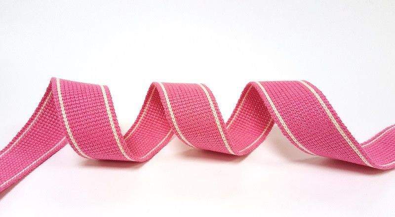 34mm Pink 2-Stripe Cotton Blend Heavy Weight Webbing